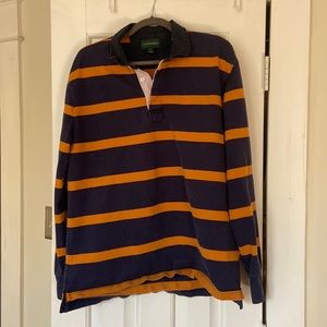 J.Crew Men’s Rugby Polo Navy and Orange Striped Shirt Size Large